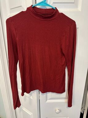 American Eagle Outfitters Ribbed Mock Neck Long Sleeve Top - Burgundy